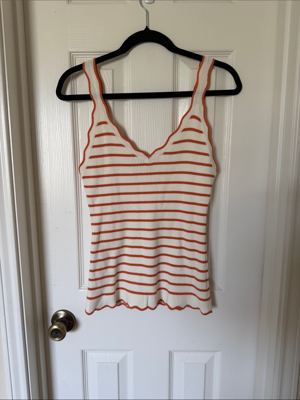 Hem & Thread Ribbed Striped V-Neck Tank - White & Orange